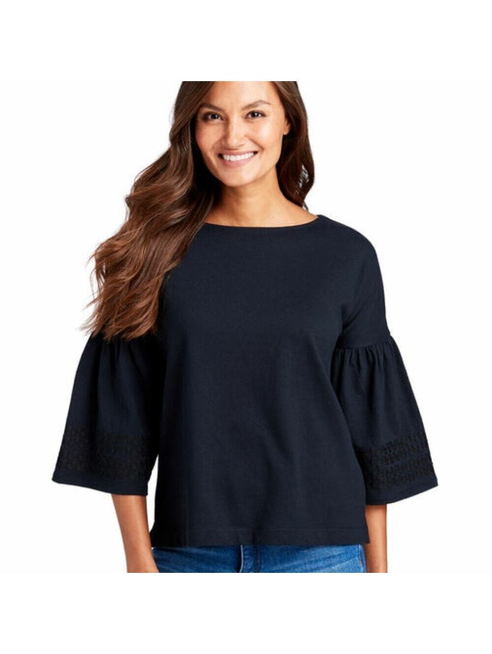 Vineyard Vines EUC Women's Black 3/4 Bell Sleeves with Ric Rac Trim Size L